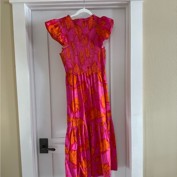 Sugarlips Pink and Orange Smocked Floral Dress - Picture 2 of 3